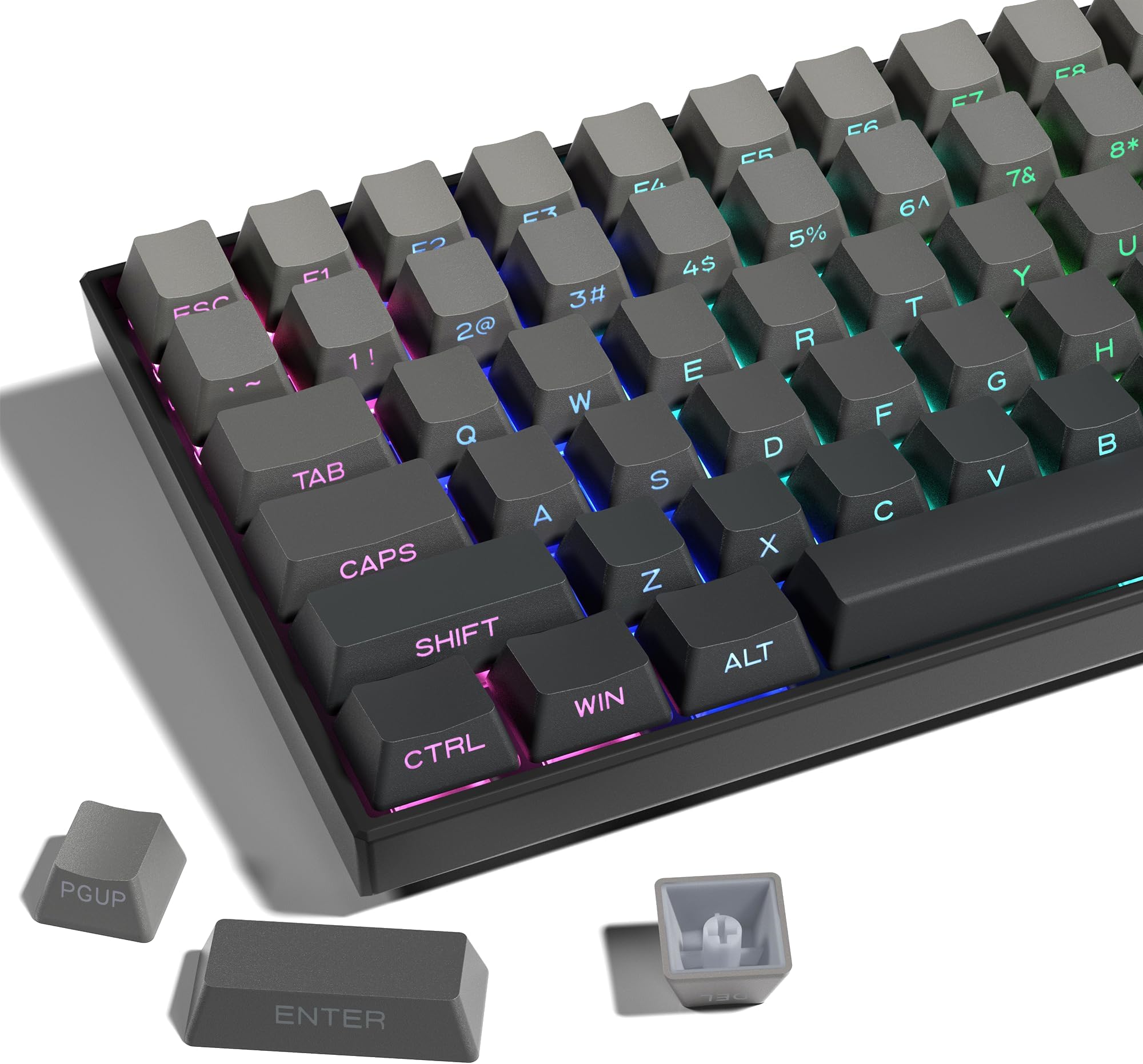 XVX PBT Keycaps - Side Printed Keycaps 60 65 75 100 Percent, Double Shot Shine Through Custom Key caps, Gradient Gray 136 Keys Set, OEM Profile, Minimalist Style for Cherry Gateron MX Switche Keyboard