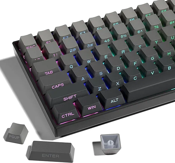 XVX PBT Keycaps - Side Printed Keycaps 60 65 75 100 Percent, Double Shot Shine Through Custom Key caps, Gradient Gray 136 Keys Set, OEM Profile, Minimalist Style for Cherry Gateron MX Switche Keyboard