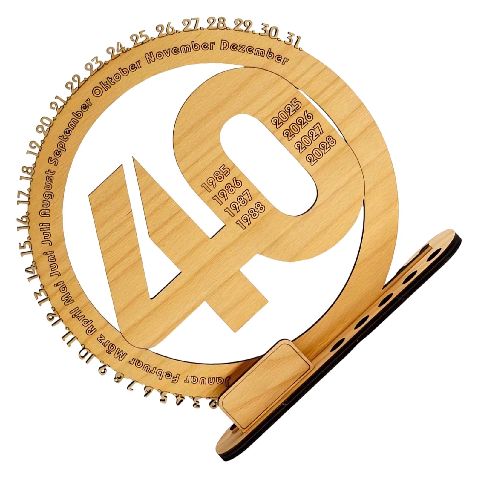 Calendrier perpétuel en bois pour bureau, cadeau pour 40e anniversaire, 11,8 in / 30 cm, contreplaqué de hêtre, plaque commémorative, fabriqué dans ce pays européen