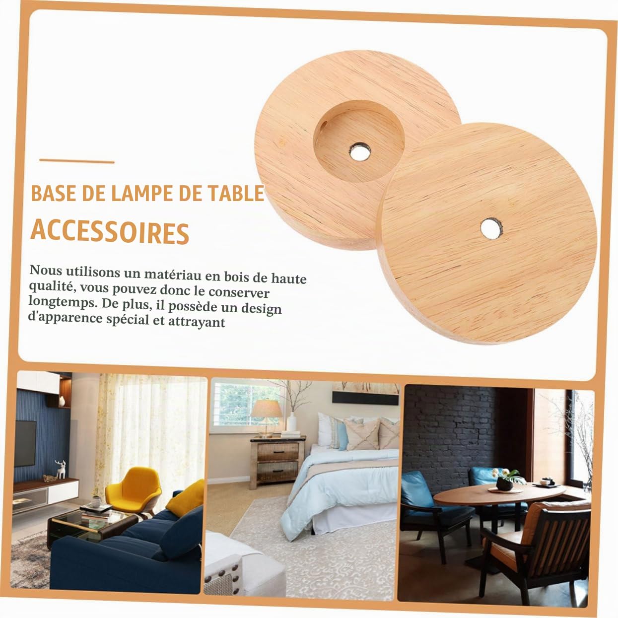 Uonlytech Pieds De Lampe En Bois Massif 3 Pièces Bases De Lampe De Table Rondes Pour De Nuit Accessoires Pour Salon Chambre Bureau