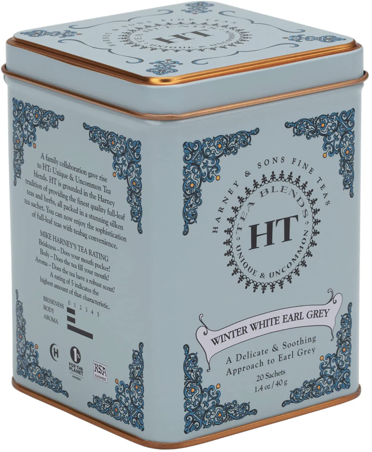 Harney & Sons blanc hiver caféine du thé Earl Grey à la bergamote Tin 20 sachets