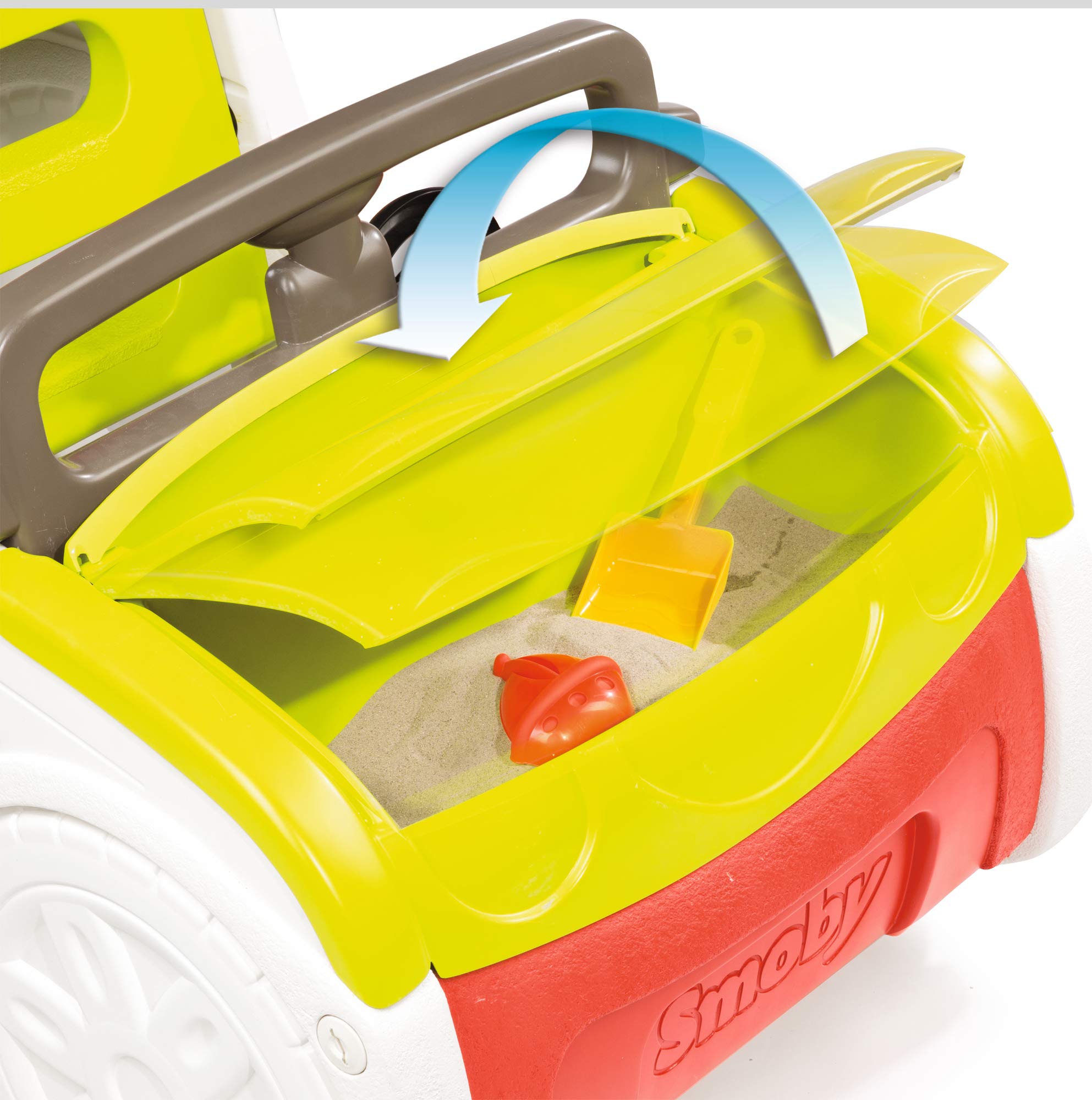 Smoby – Abenteuer-Spielauto – großes Spielcenter mit Sandkasten und Rutsche mit Wasseranschluss, Spielzeug für den Garten, für Kinder ab 18 Monaten