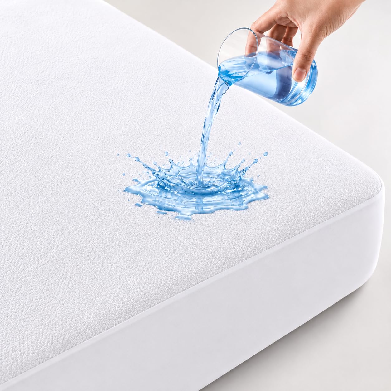MHG Living Mattress Protector Kingsize bed, 100% Waterproof Mattress Cover | 40cm Deep Pocket,King Size Mattress Protector,Elastic Fitted,Noiseless & Washable,Polyester,Mattress Protector (152x200cm)