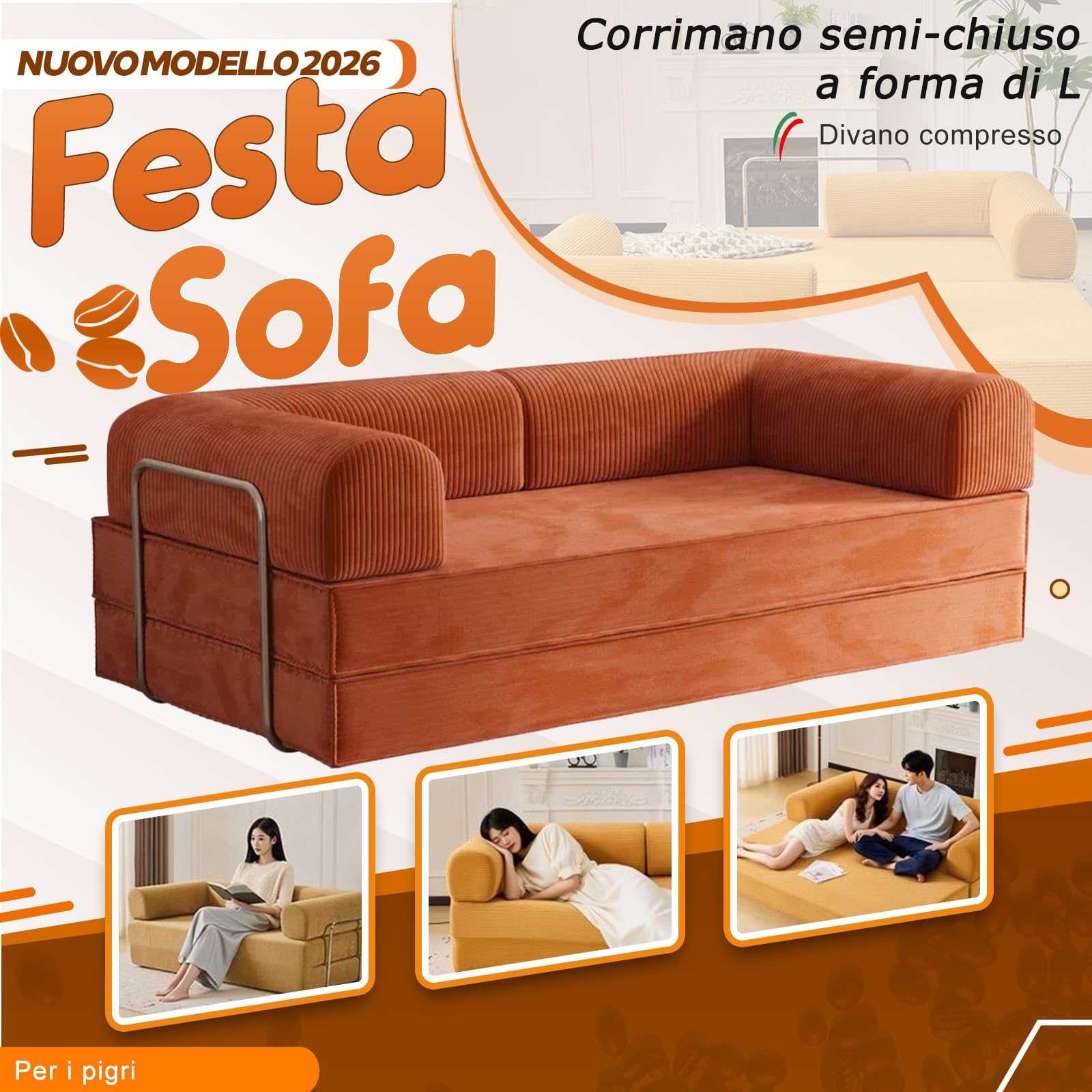 Divano da pavimento con funzione di sonno, divano a 3 posti, pieghevole, moderno divano pieghevole per soggiorno, camera da letto 220cm