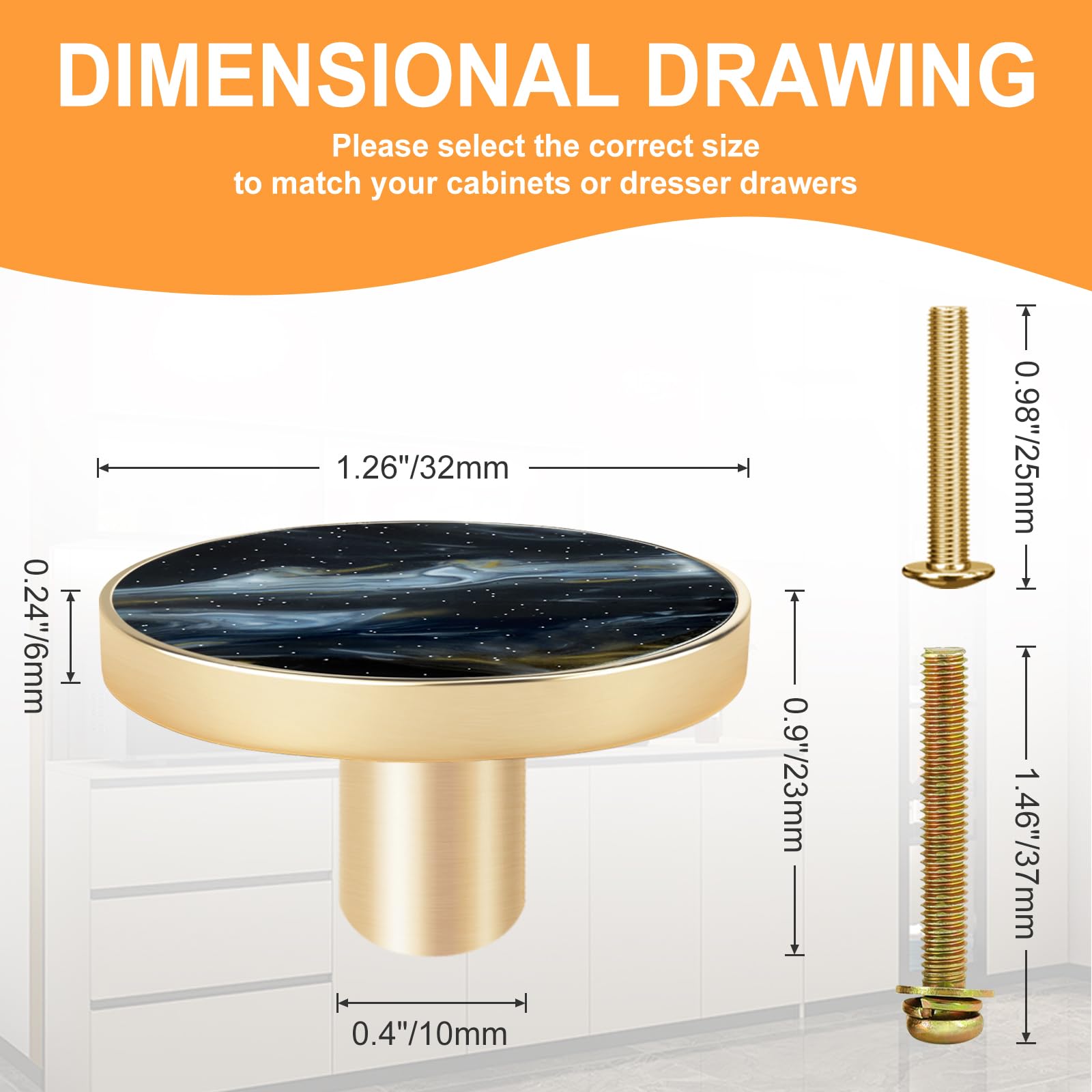 FINYSHIKK 4Pcs Round Cabinet Drawer Knobs Brass Decorative, 1.25" Polished Cabinet Handles - Image 4