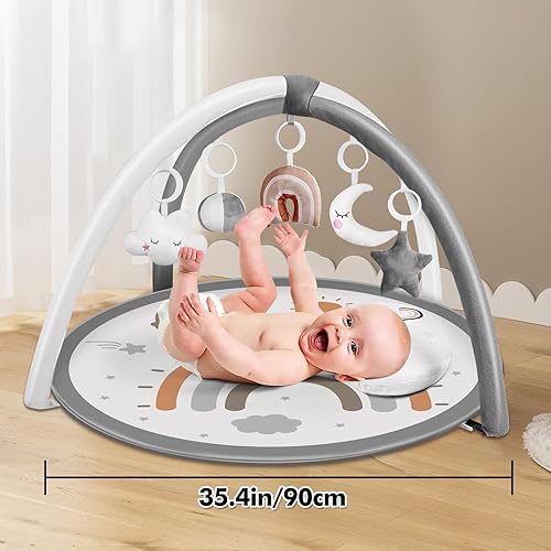 Miniatura 2 de dearlomum Tapete de gimnasio para bebé, tapete para el tiempo boca abajo con 6 juguetes desmontables para habilidades sensoriales y motoras basadas