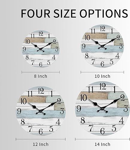 Miniatura 2 de Reloj de pared con pilas, 14 pulgadas, grande, silencioso, sin tictac, diseño costero, rústico, retro, decorativo, para baño, cocina, sala de estar,