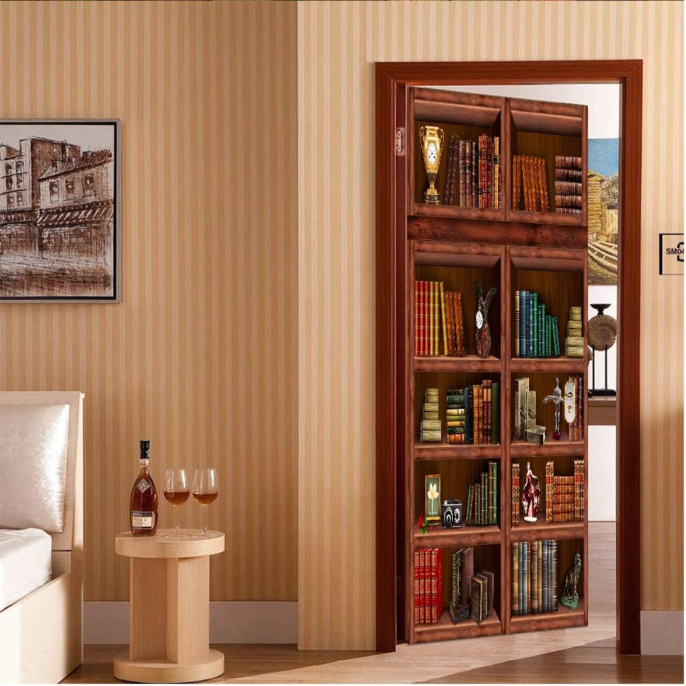 COLORSPRING 3D Book Shelf Door Mural Wallpaper Stickers Self-Adhesive Decor Removable for Home Room Decoration (MT-262)