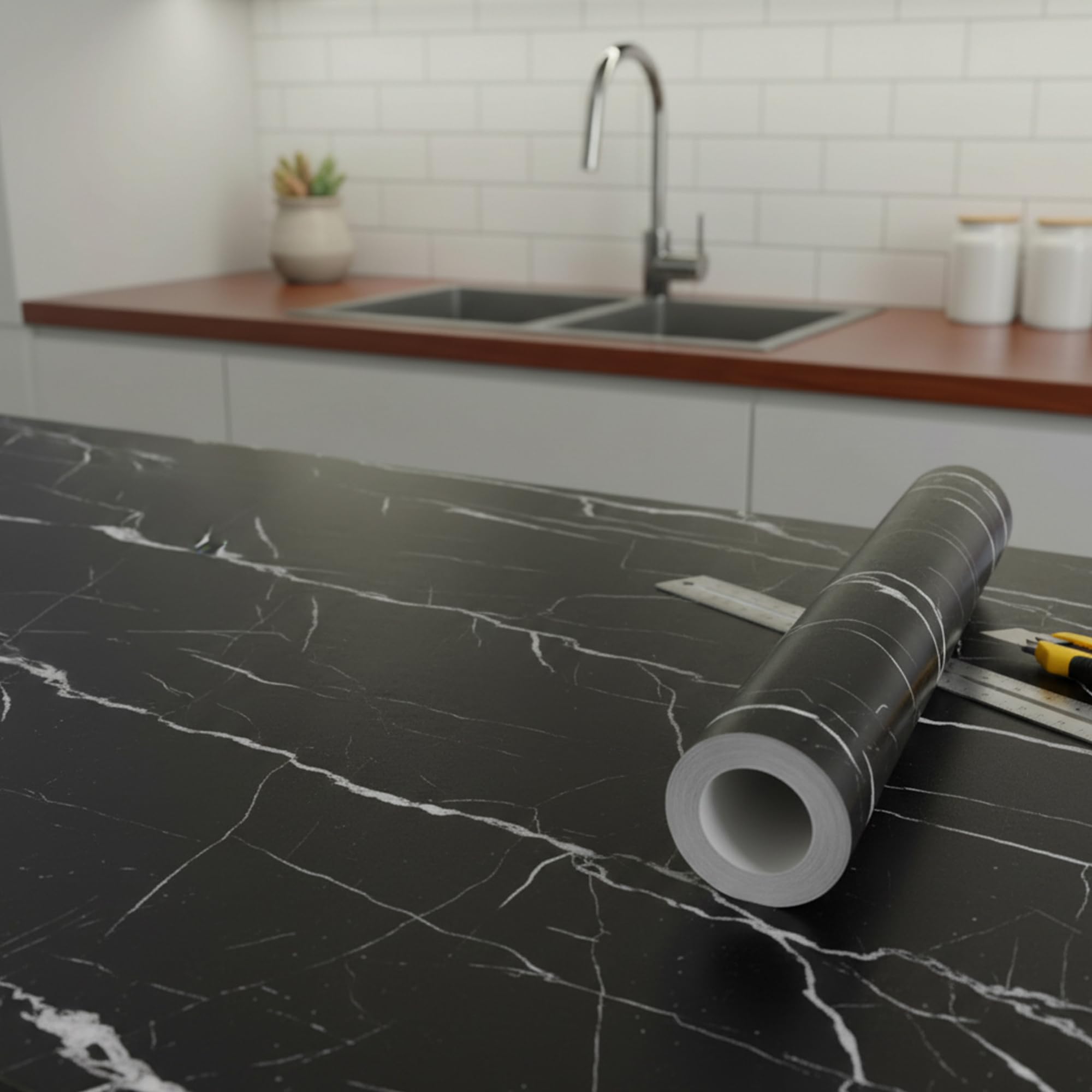 Ambiance Sticker Roll of Adhesive Adhesive Coating for Kitchen, Furniture and Bathroom Marble Black and White – H60 cm x L10 m