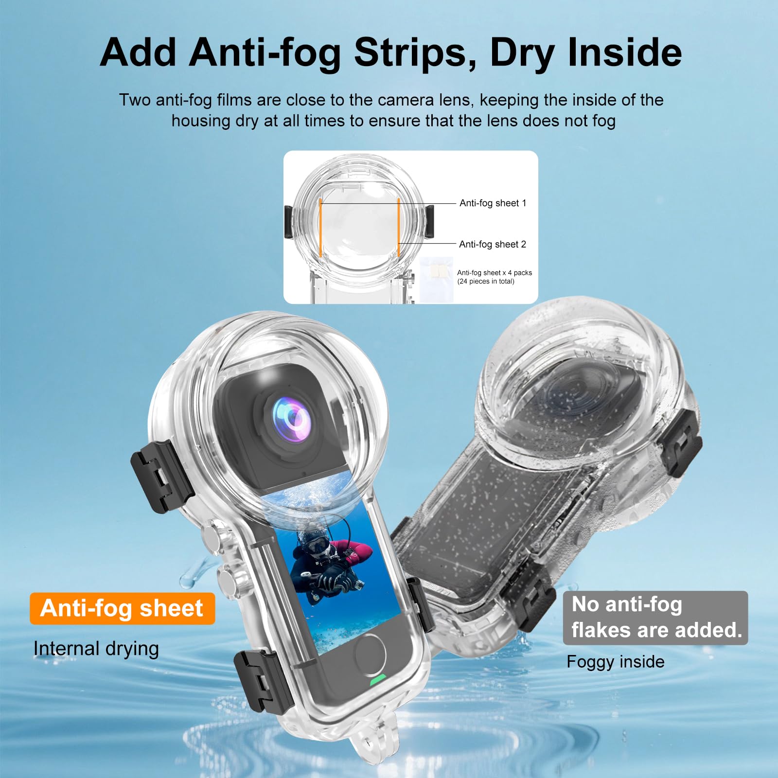 Mallette de plongée invisible pour Insta360 X4 Air, 50 m | Coque de protection scellée, Actinon Camera 360 degrés accessoires de photographie pour plongée surf natation ski