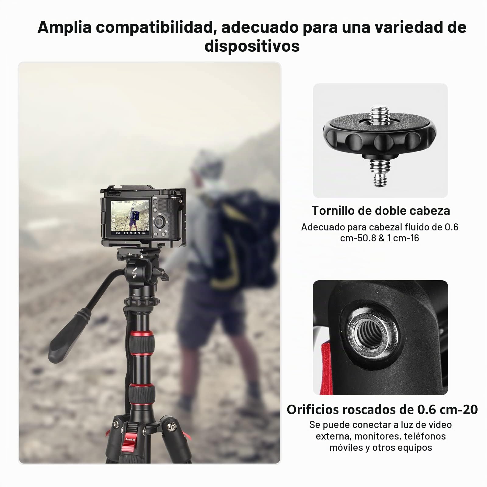 SMALLRIG Trípode para Cámara de 68", Trípode y Monopié de Aluminio Plegable, Compatible con Cabezal de Video de 1/4"-20 y 3/8"-16, Carga de 33 LB, Altura Ajustable de 19.7" a 67.7" - 3983