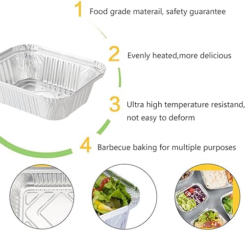 Miniatura 7 de Sartén de papel de aluminio de 5.5 x 4.5 pulgadas (paquete de 50) utensilios de cocina desechables con tapasrecipientes de alimentos de papel de