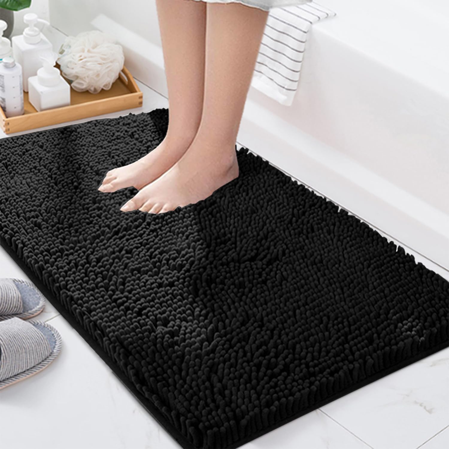 Bathroom Rugs Mat 23" x 14", Ultra Soft Absorbent Bath mat, Quick Dry Machine Washable Chenille Bath Rug, Non Slip Bath Mat for Bathroom Floor, Home