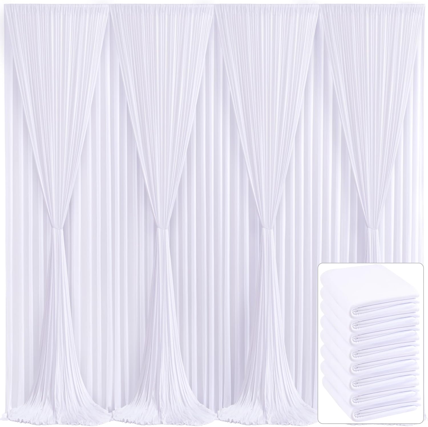 8 Panels White Backdrop Curtain for Parties Wedding Wrinkle Free 40ft x 10ft Backdrop Drapes for Baby Shower Gender Reveal Birthday Photo Photography Polyester Fabric Background Decoration