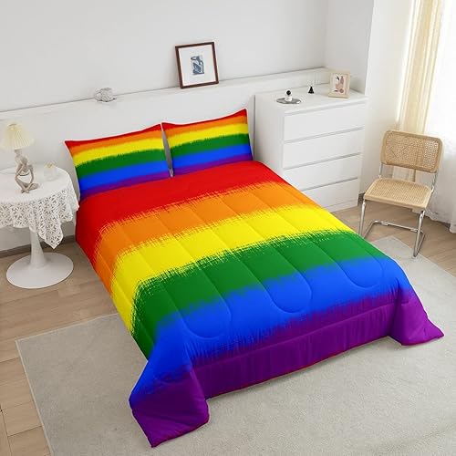 Miniatura 3 de Feelyou Juego de ropa de cama arcoíris colorido para niños y niñas, edredón multicolor ultra suave, 1 juego de edredón con 2 fundas de almohada,