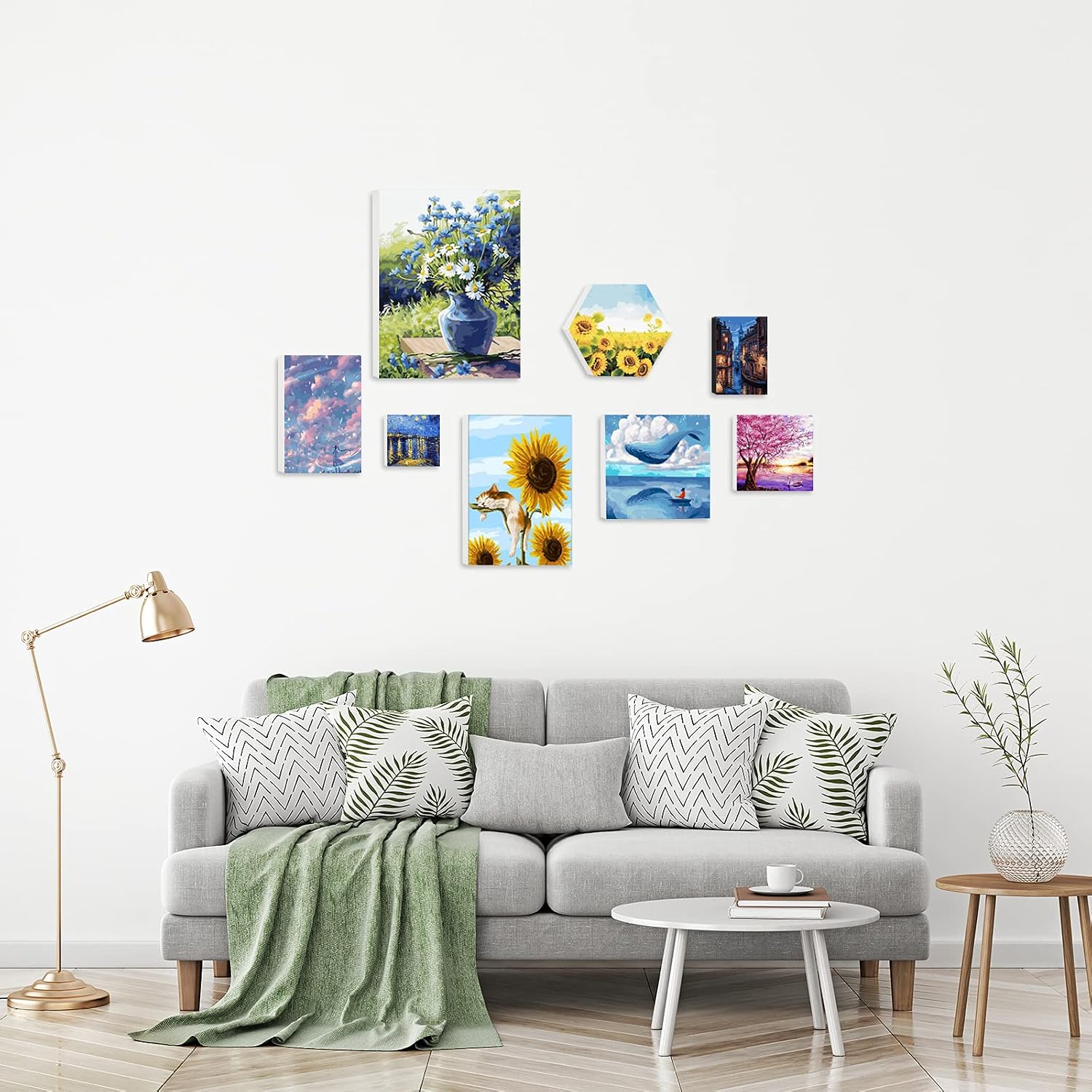 Stretched Canvases for Painting Multi Pack of 8,Assorted Small Size 4x4", 6x6", 8x8",4x6", 6x8", 8x10", 9x12", Blank Mini Art Paint Canvas for Acrylics, Oils,Include Tension Wedges & Hexagon Shapes