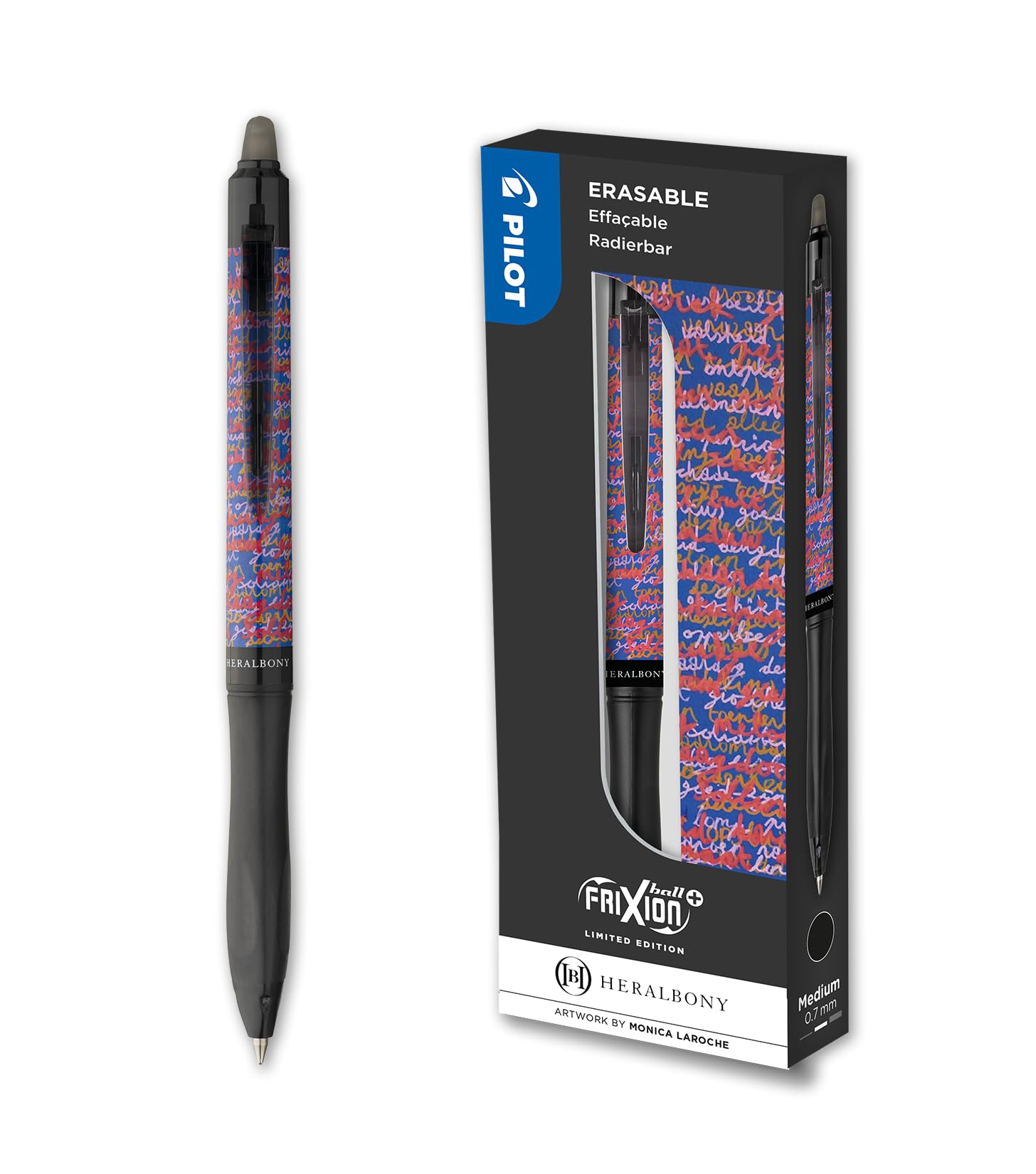 PILOT - FriXion Ball Plus Heralbony - Gift Set - Erasable Pen - Limited Artistic Edition - Belgium Design - Printable and Refillable - Black Ink - Medium Tip