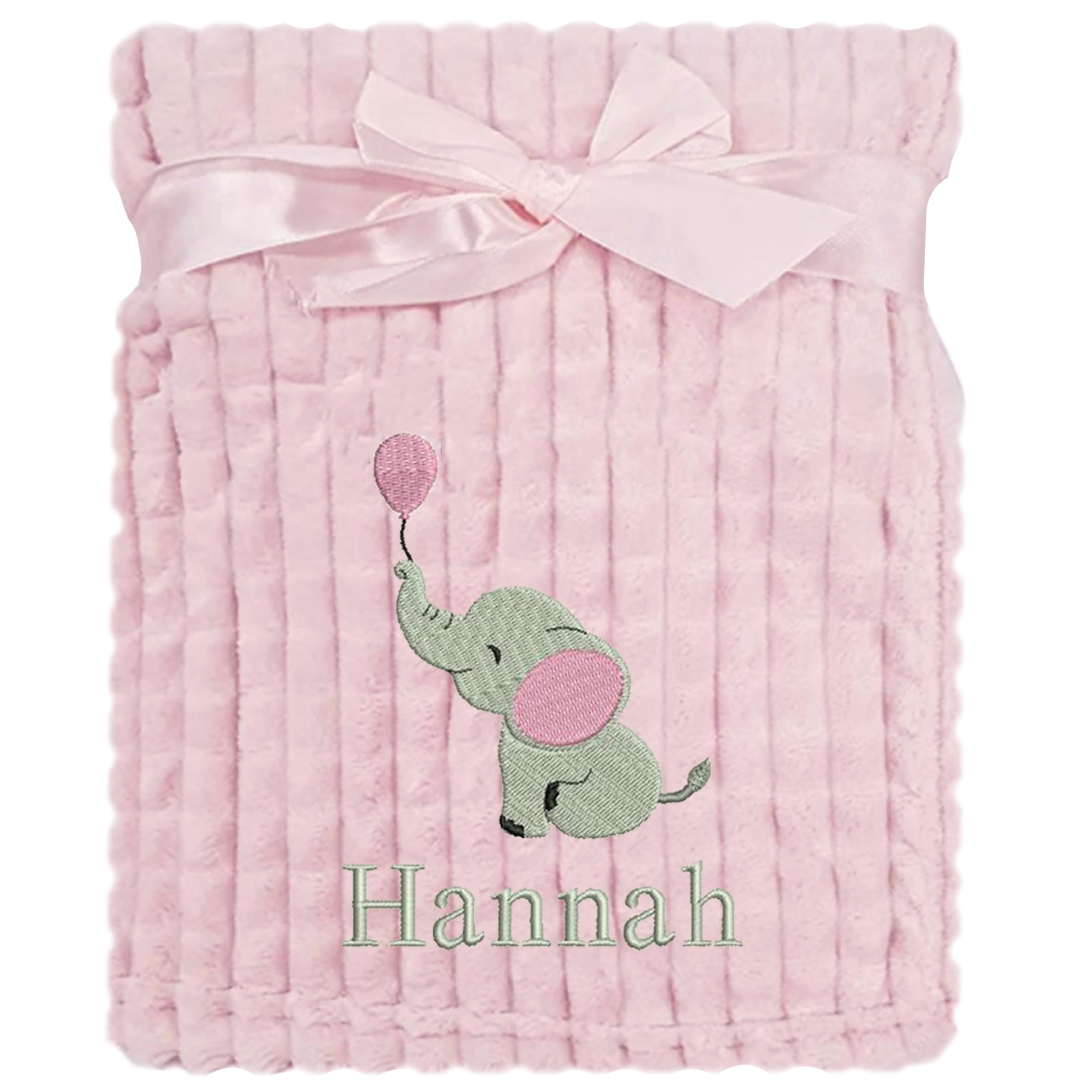 The Baby Box Uk Pink Elephant Pink Squares Personalised Baby Blanket Embroidered Elephant & Name Soft Fleece Wrap (Pink Elephant Pink Squares)