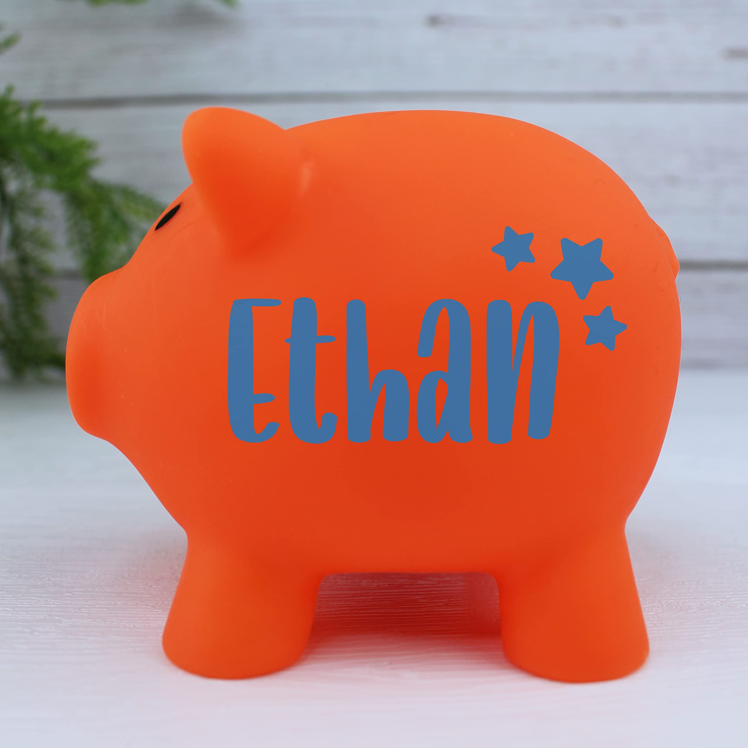 Ebuygb Orange Personalised Plastic Piggy Bank, Kids Money Box, Saving Money Jar Keepsake For Children, Novelty Gift (Orange)