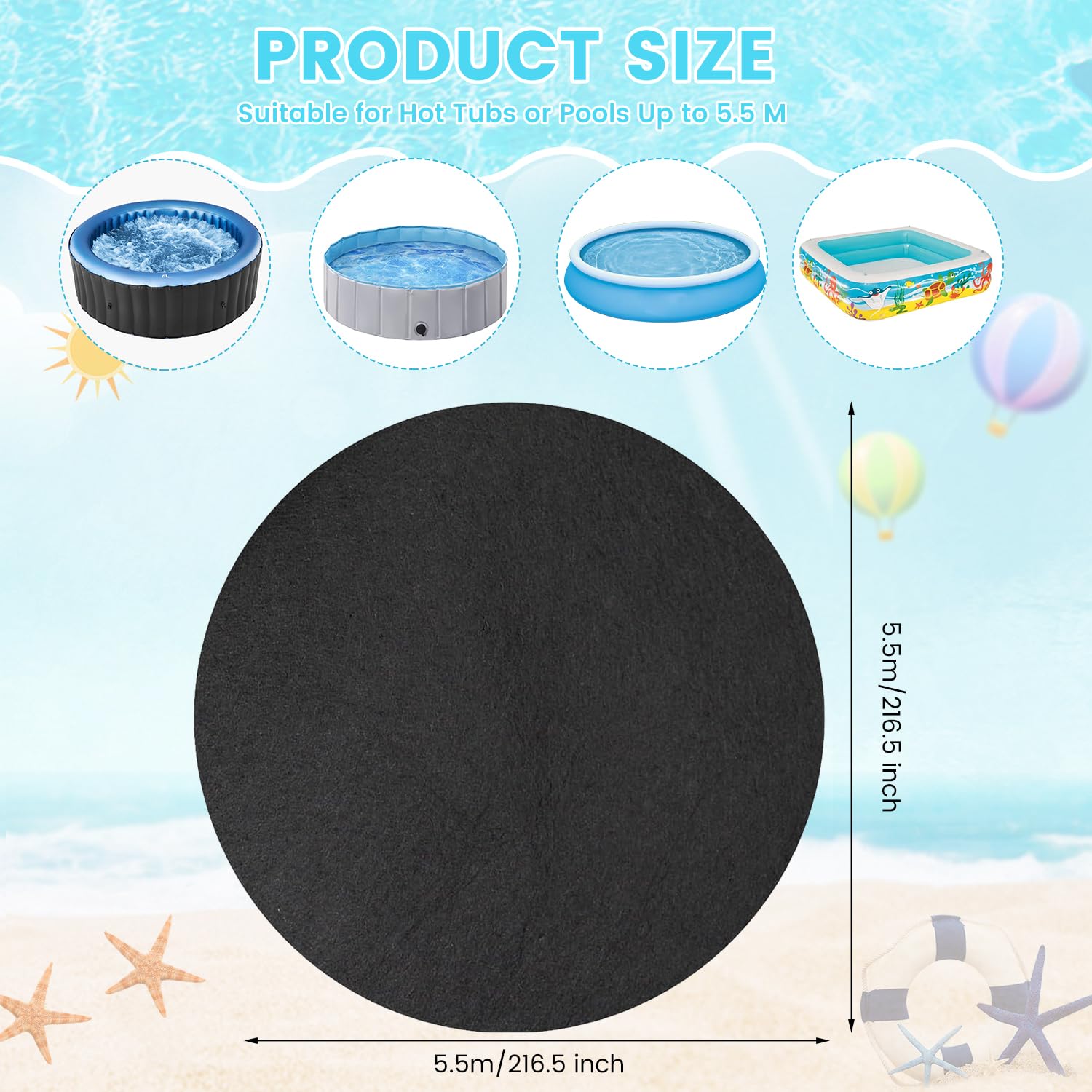 YumSur Tapis De Sol De Piscine, 5.5m Tapis De Revêtement De Sol De Piscine, Tapis Piscine Hors Sol, Tapis De Piscine Rond pour Rayures par Perforation