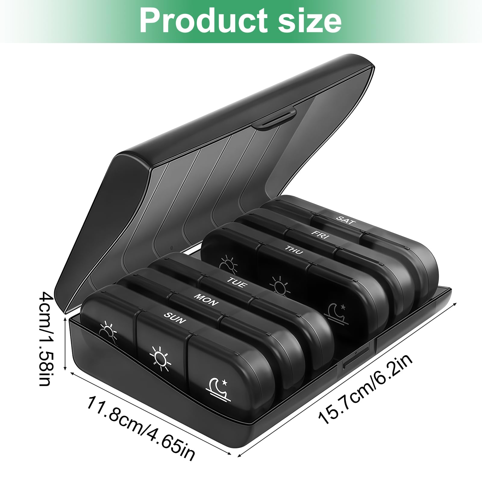 Portapillole Settimanale Da 7 Giorni Con Scomparti Giornalieri Staccabili (3 Al Giorno). Organizzatore Per Pillole, Ideale Per Vitamine, Olio Di Pesce, Integratori e Medicine (Nero) - 2