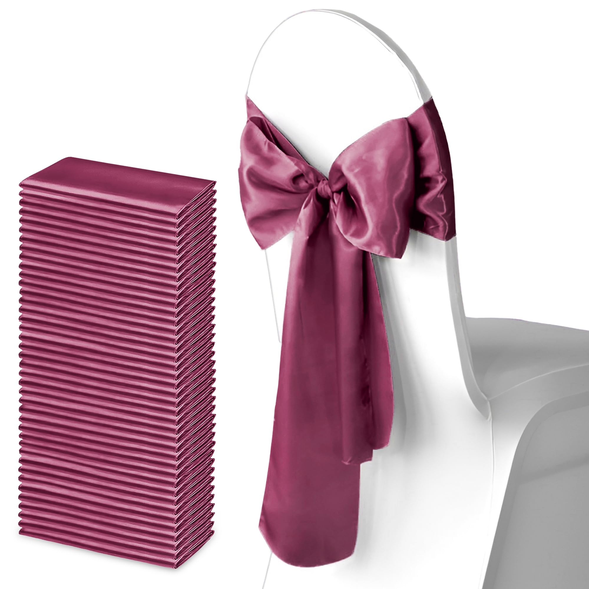 Trimming Shop 7" x 108" Grape Satin Chair Saheses, 50 pcs