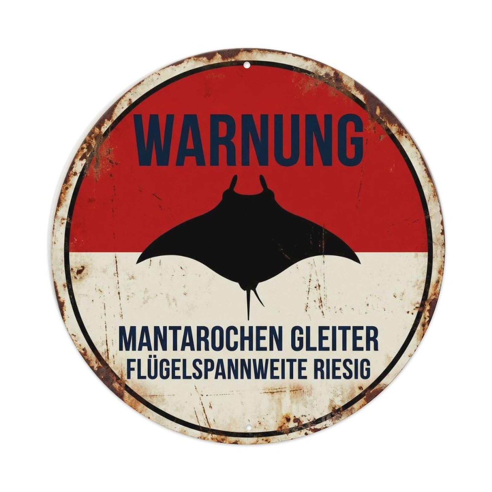 Industrial Ocean Wildlife Caution Symbol Manta Ray Glider Humor Metal Tin Sign Plaque Wall Decor for Cafe, Man Cave, Club Bar, Office, Home Garden Round Metal Poster 8x8Inch
