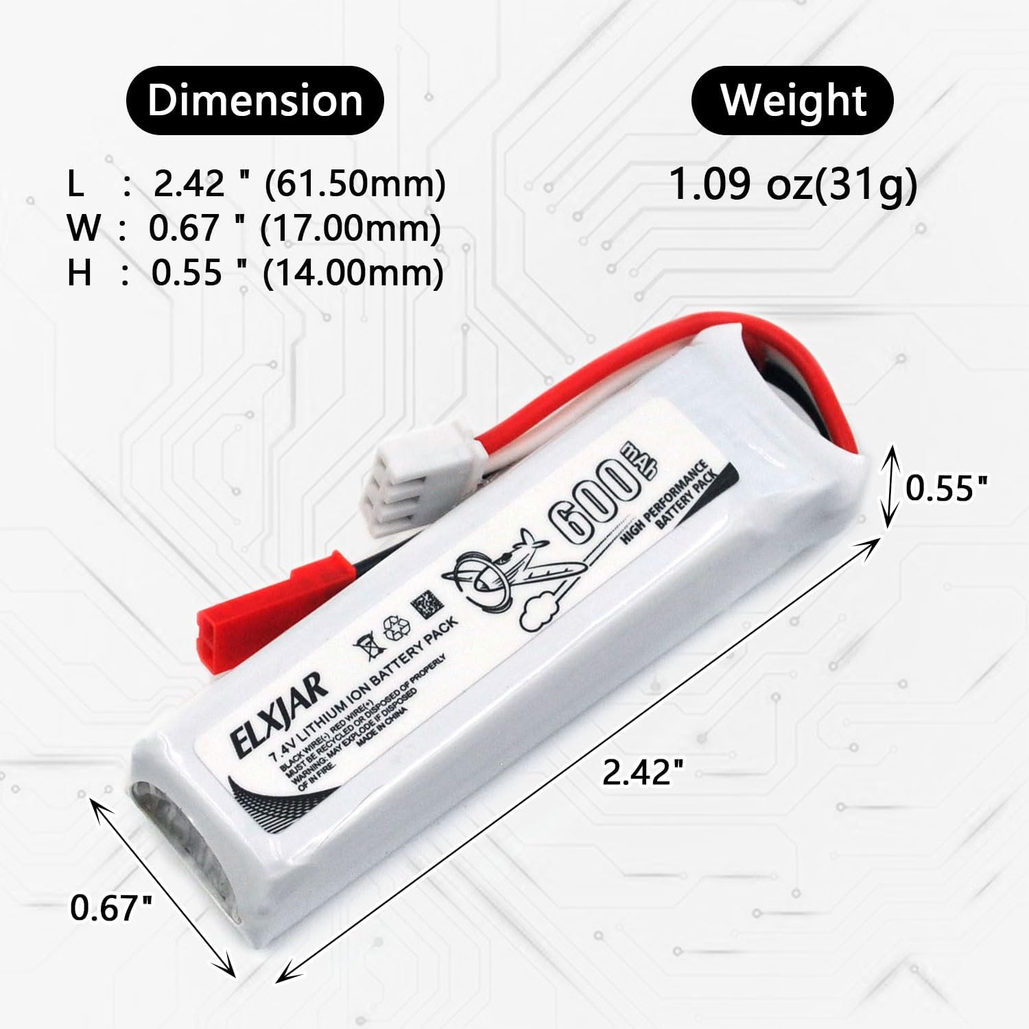 (4-Pack) 2S 7.4V 600mAh Li-Po Battery with Dual Charger Compatible with XK A280 A160 A300 RC Airplanes, Gliders, FPV Drones and Hobby Models