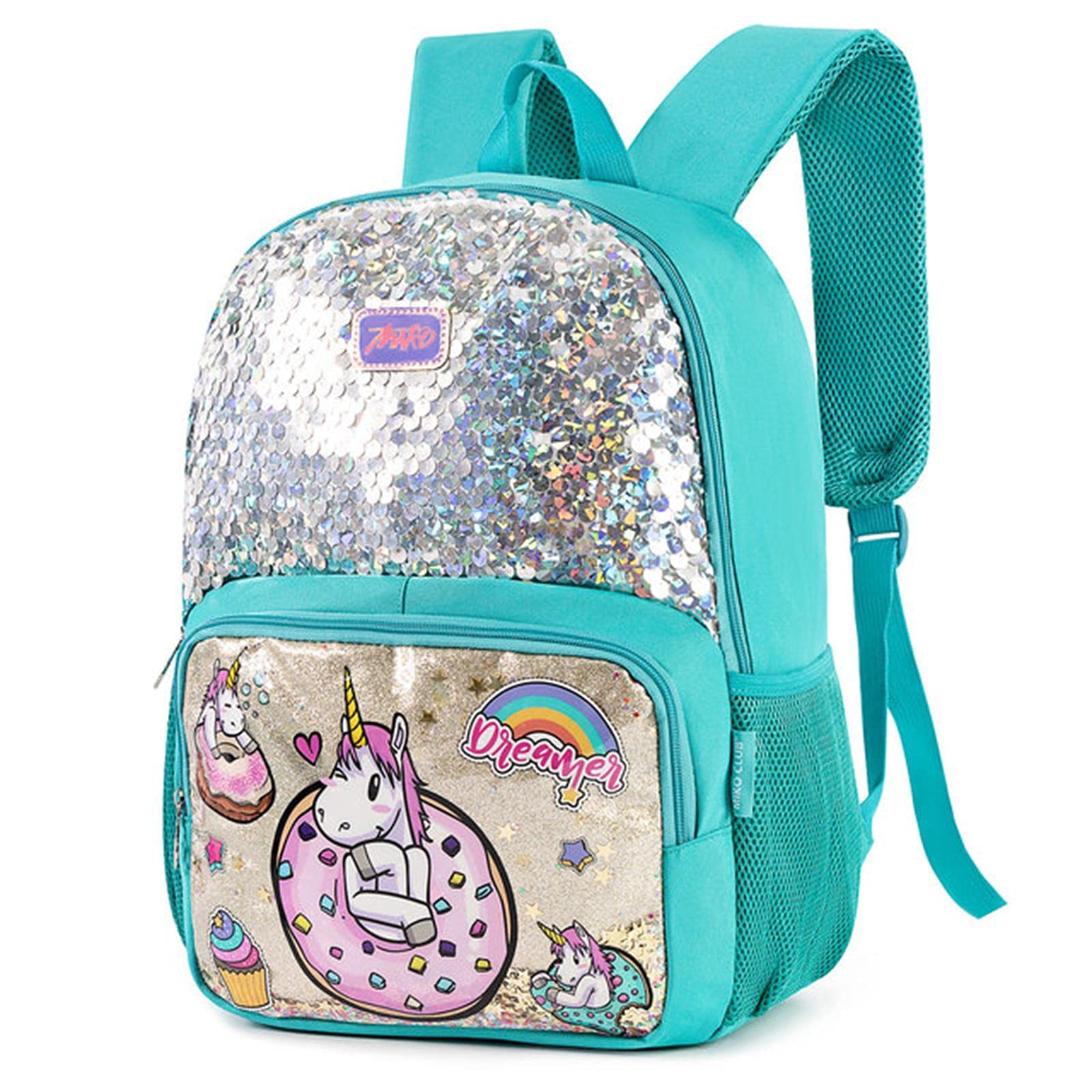 Zaino per Bambini Zaino della Scuola per Ragazze Unicorn Glitter Paillettes Paillettes Bookbag Carino Borsa da Satchel 16 Pollici