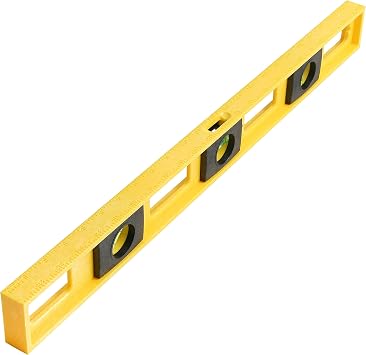 Mayes 10101 Polystyrene 2 Ft , 24 Inch Level Made in the USA, Contractor, Plumber, and Carpenter Tools, Impact Resistant Frame, Three Vials, Accurate to .001 Inch, wont Scratch Work Surfaces, Yellow