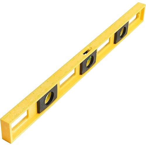 Mayes 10101 Polystyrene 2 Ft , 24 Inch Level Made in the USA, Contractor, Plumber, and Carpenter Tools, Impact Resistant Frame, Three Vials, Accurate to .001 Inch, won’t Scratch Work Surfaces, Yellow