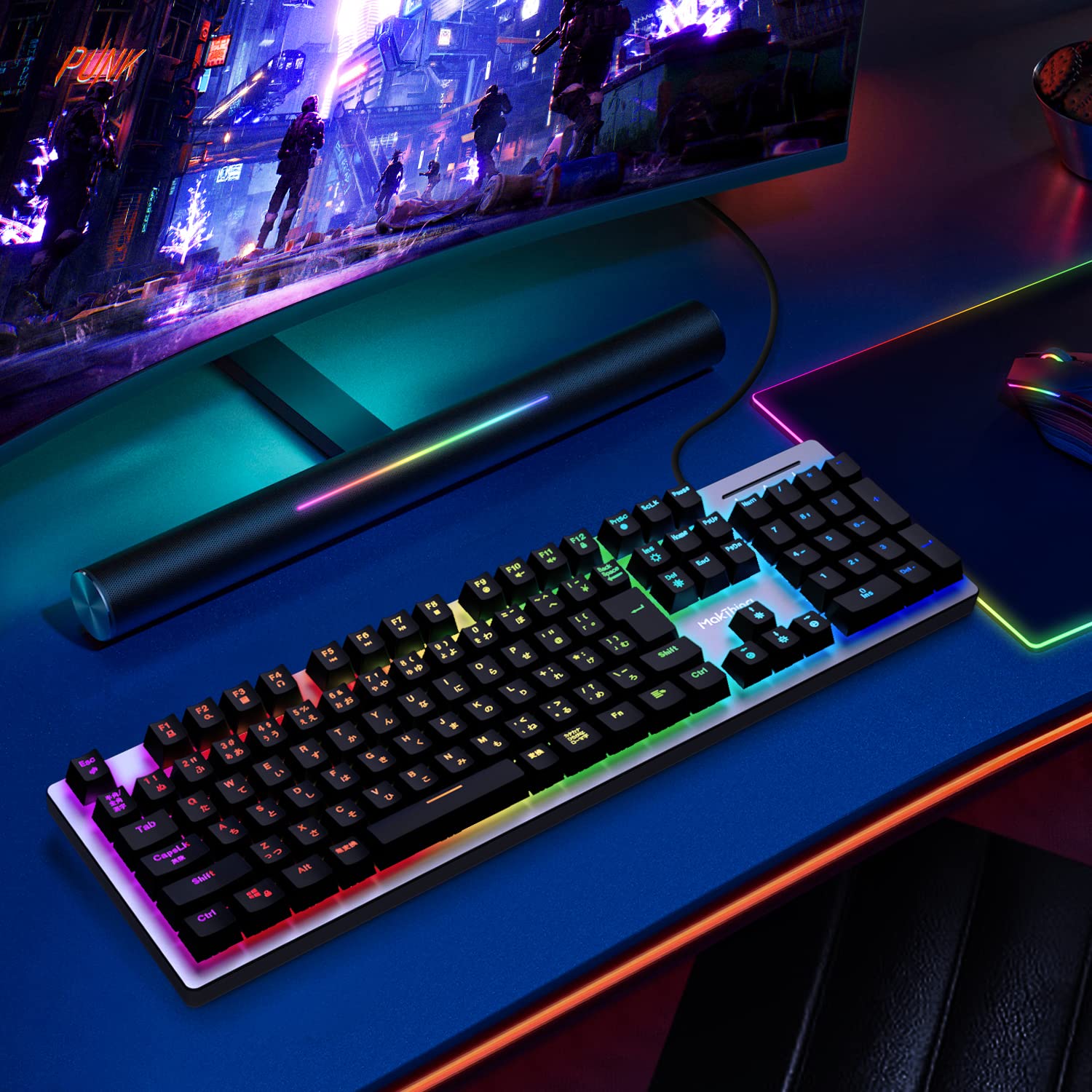 Amazon.co.jp: MakThing キーボード ゲーミング 有線 赤軸 リニア