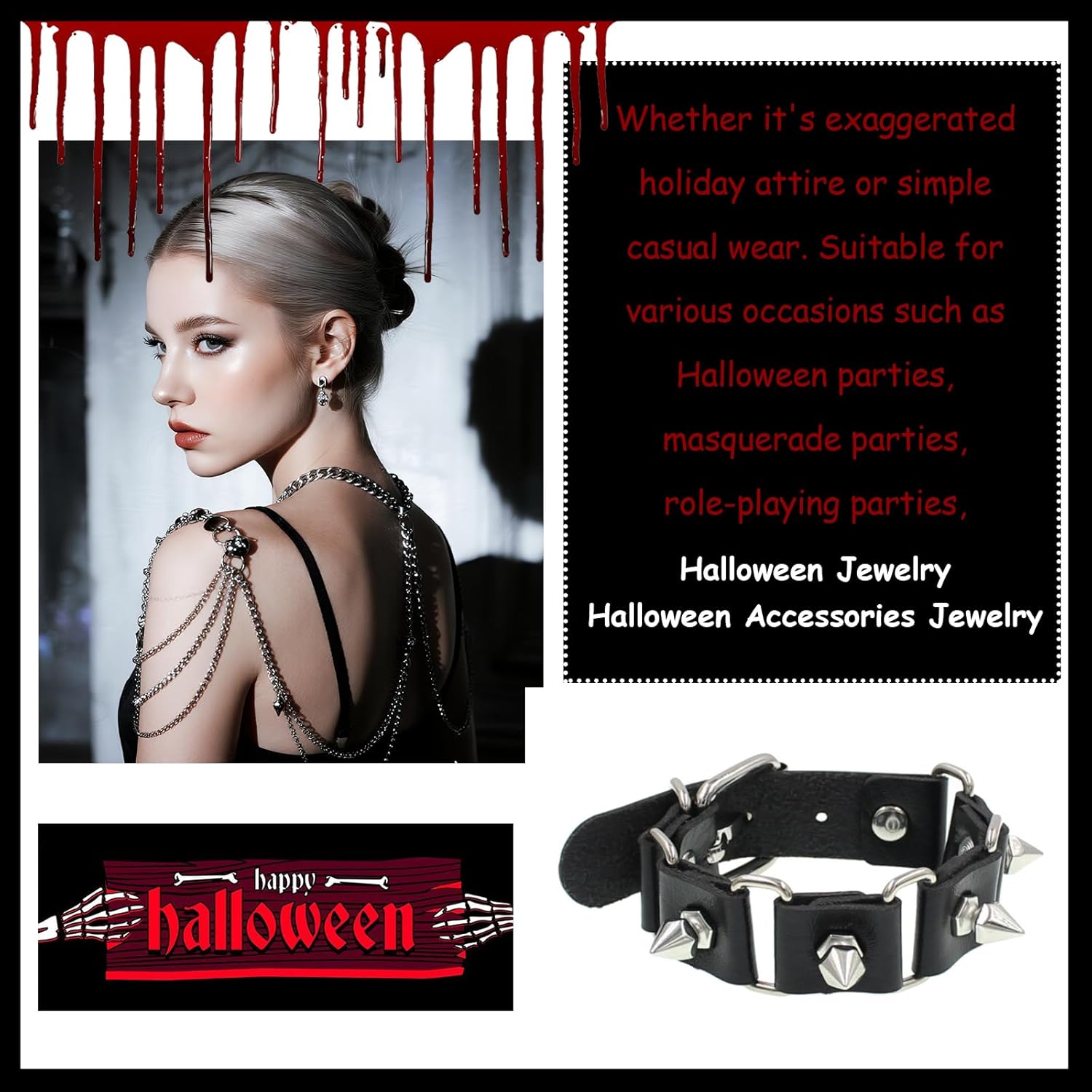 Frodete Studded Bracelet for Mens Leather Spike Bracelet Black Punk Accessories Halloween Spiked Bracelets Gothic Jewelry Dress - Image 3