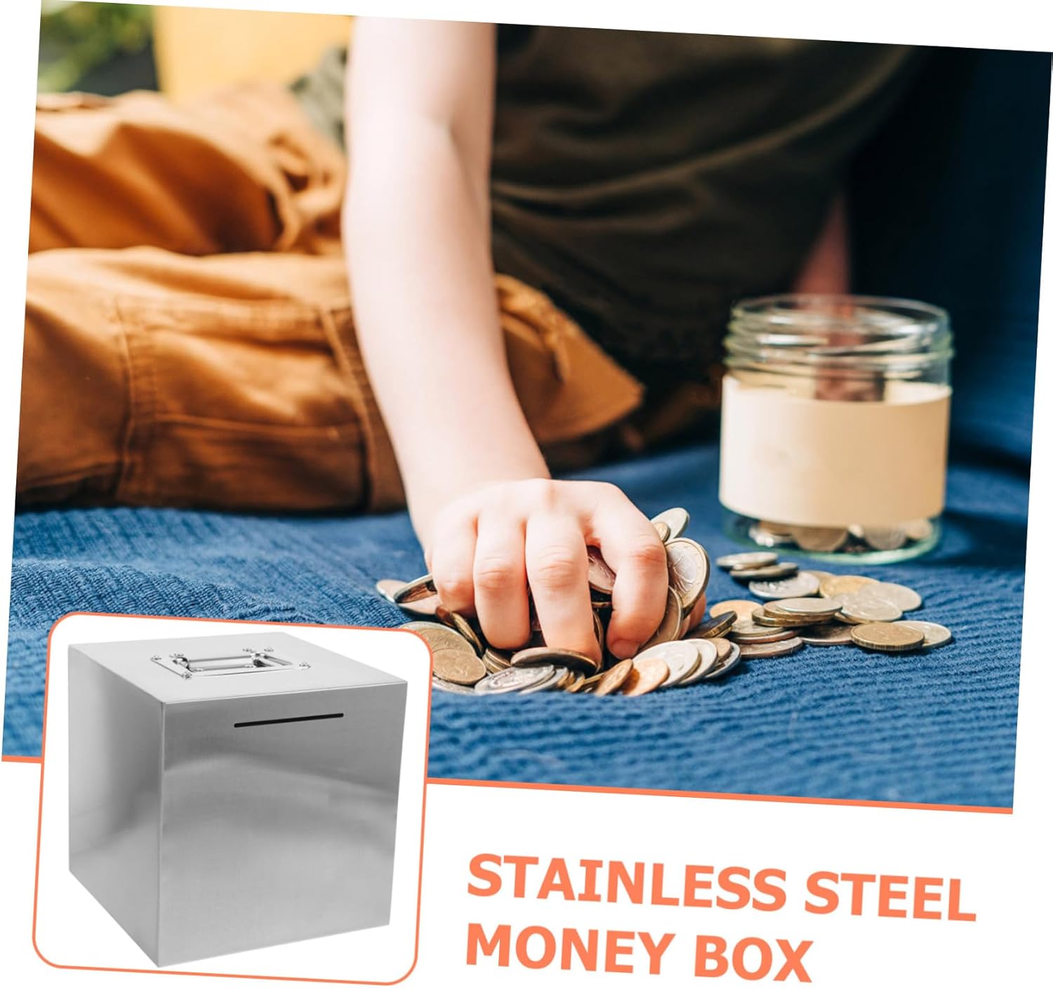 Stainless Steel Large Piggy Bank Cash Box Money Safe for Boys and Girls Adults Saving Box