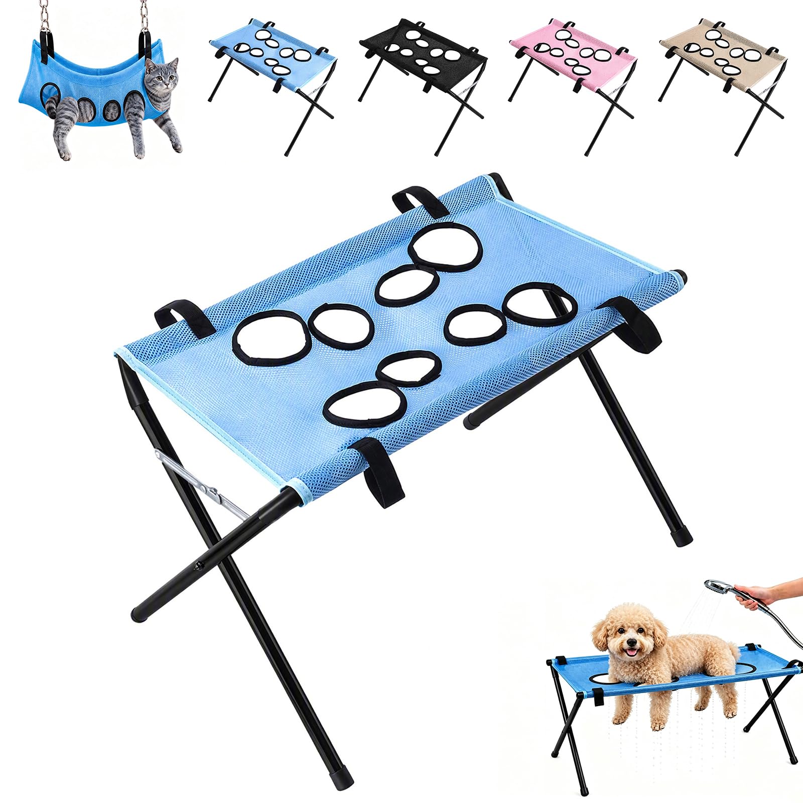 Dog Grooming Hammock Stand with Breathable & Washable Mesh Sling
