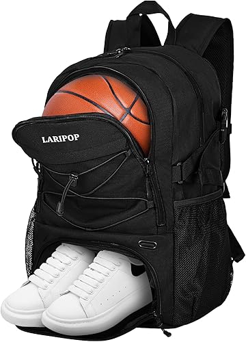 LARIPOP Basketball Bag,Basketball Backpack with Shoe Compartment and Ball Holder,Sport Bags for Soccer,Volleyball,Gym,Travel