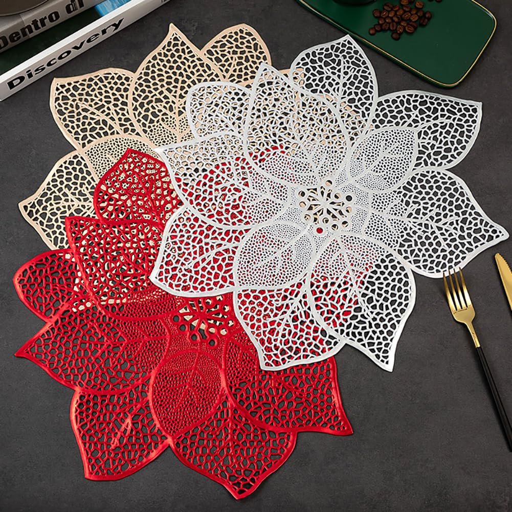 Pochemat In PVC A Forma Di Fiori Estetica Creativa-tavolo Rotondo Da 38 Cm/14,9 Pollici, Tappetino Da Pranzo Impermeabile Per Ristoranti Decorazioni Per Feste Domestiche,Rosso,10 Pezzi
