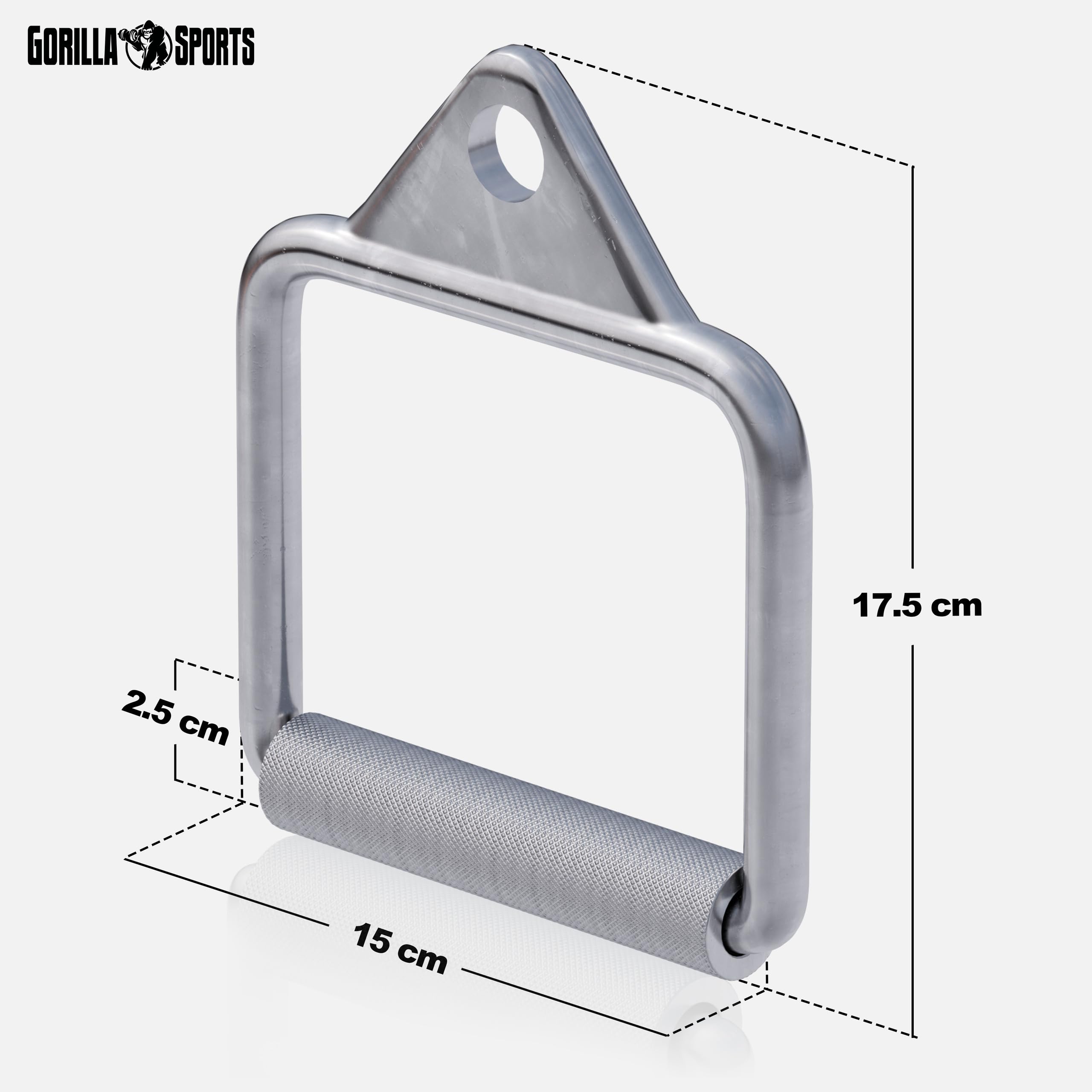 GORILLA SPORTS® Einhandgriff - mit Drehbarem Griff, bis 200kg Belastbar, geschlossen, gerändelt, aus Chrom - Einhandkabel, D-Griff, Kabelzuggriff, Trainingshilfen, Seilzug
