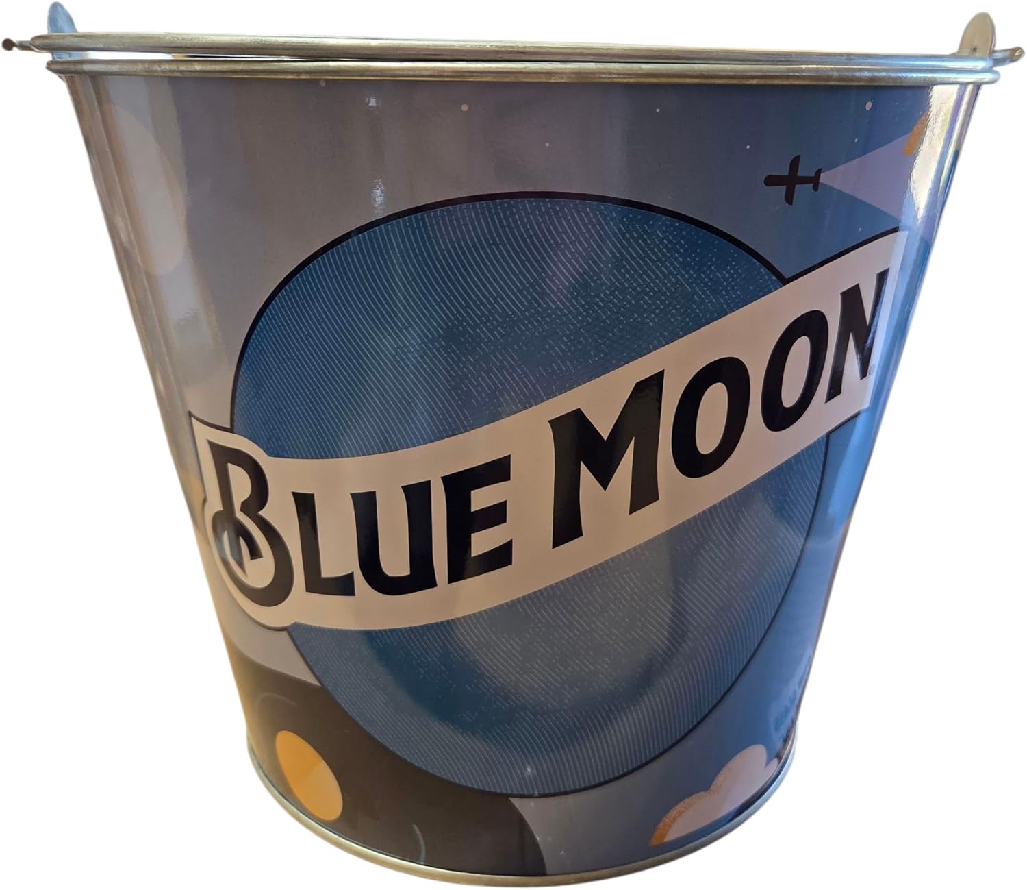Blue Moon Metal Ice Bucket, Commercial Grade, Navy Blue and Gold Design, 2 Gallon Capacity with Handle, Decorative Beer Bucket for Parties and Events