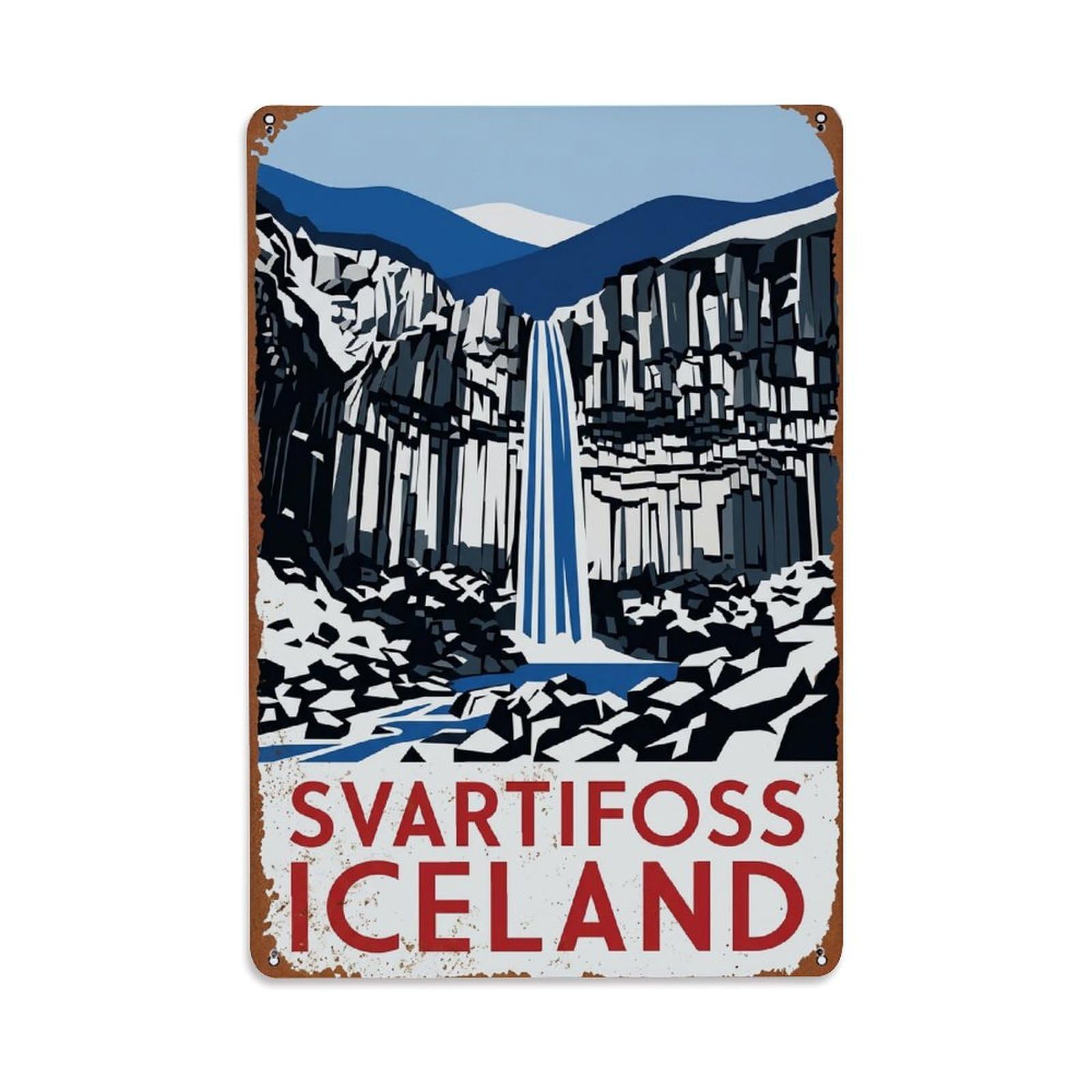 Vintage Travel Svartifoss Iceland Columns Metal Tin Sign Plaque Wall Decor for Cafe, Club Bar, Office, Home Garden Metal Poster 8x12Inch