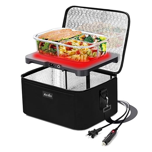Portable Oven | 12V, 24V, 110V Food Warmer | Portable Mini Personal Microwave | Heated Lunch Box for Cooking and Reheating Food in Car, Truck, Travel, Camping, Work, Home | AOTTO