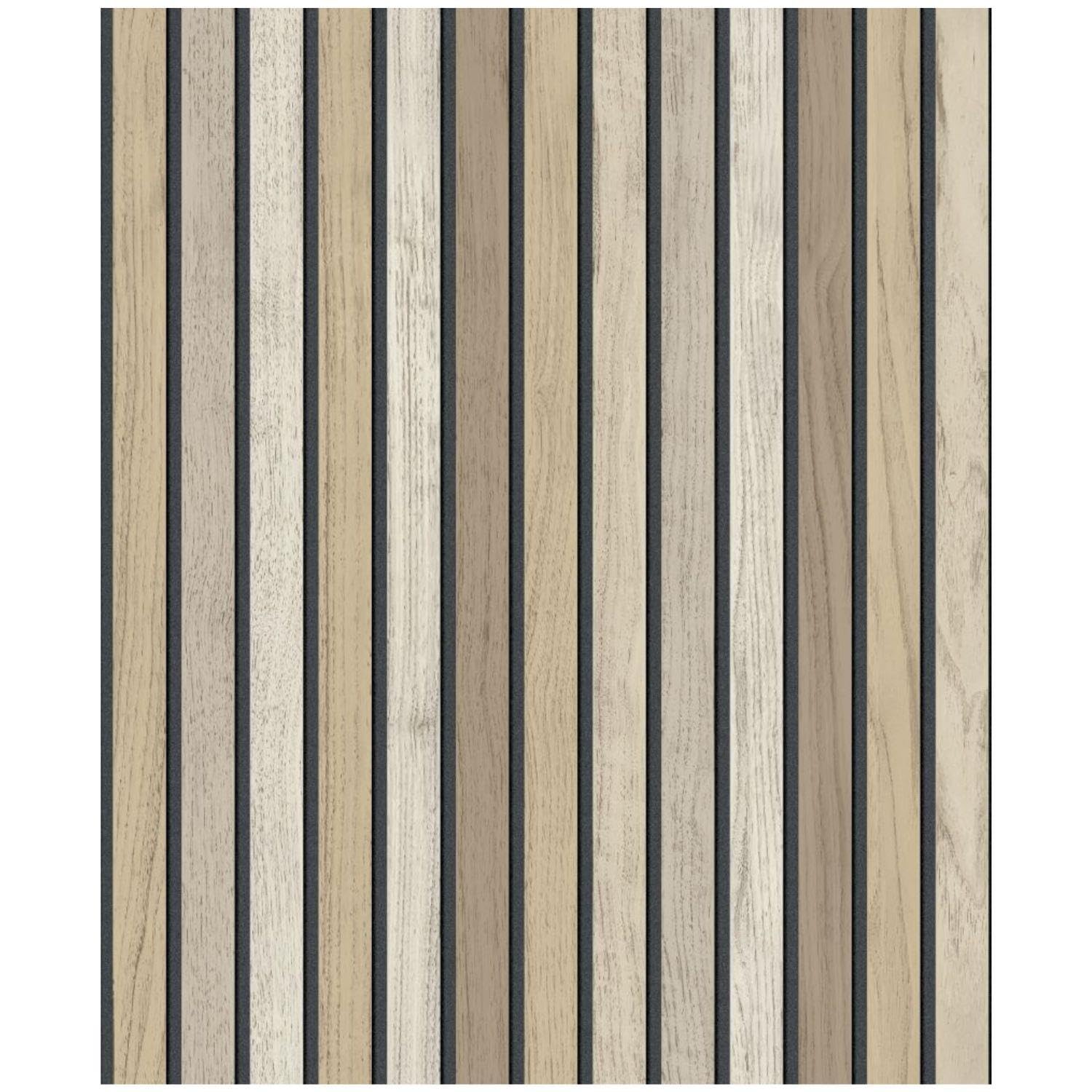 YöL Illusion Natural Realistic Wooden Slats - Contemporary Versatile Rustic Modern Style - Striking Feature Wall - Vertical Lines - Paste The Wall Wallpaper Vinyl