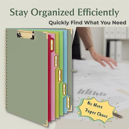 Vista 11 de Mymazn Carpeta portapapeles con bloc de notas, paquete de 5 portapapeles con almacenamiento y 10 bolsillos, organizador de archivos con soporte