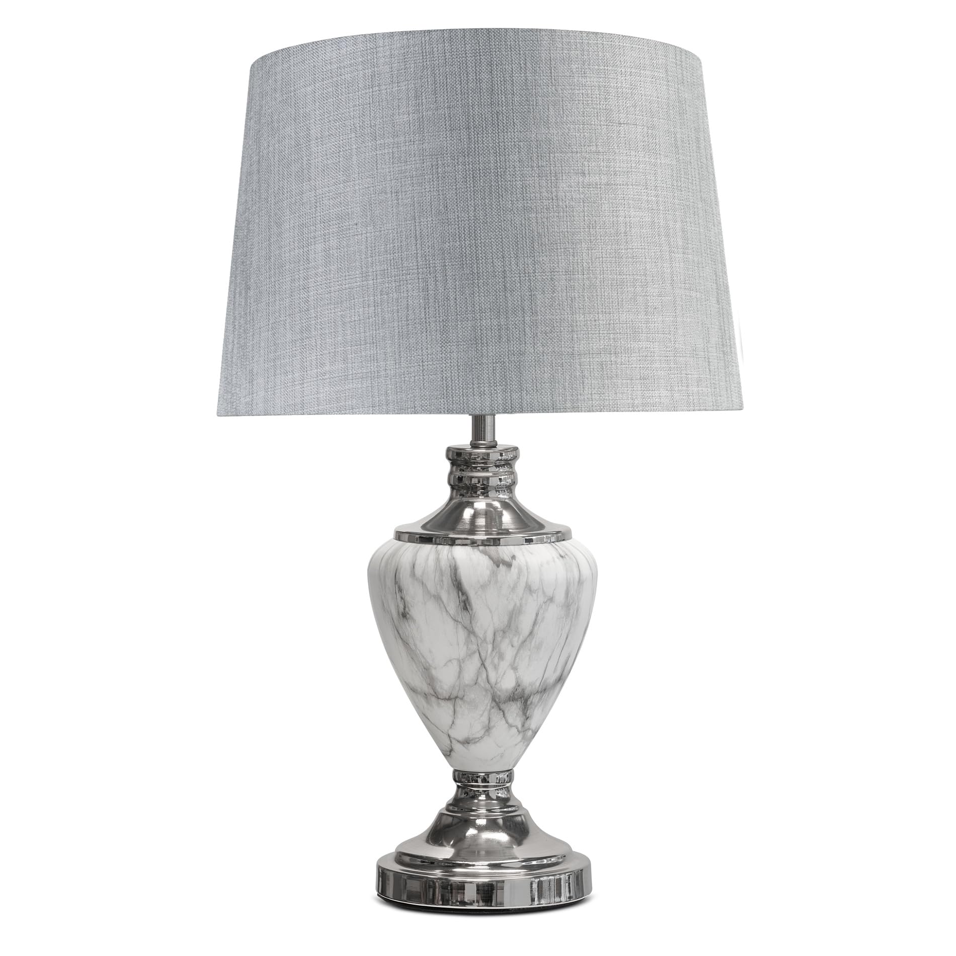 Lighting Supermarket Grey Linen Shade Hepburn Large Tall Table Lamp, Grey Marble Effect Base With Antique Brass Detail, Fabric Shade For Living Room, Console Or Side Table (Grey Linen Shade)