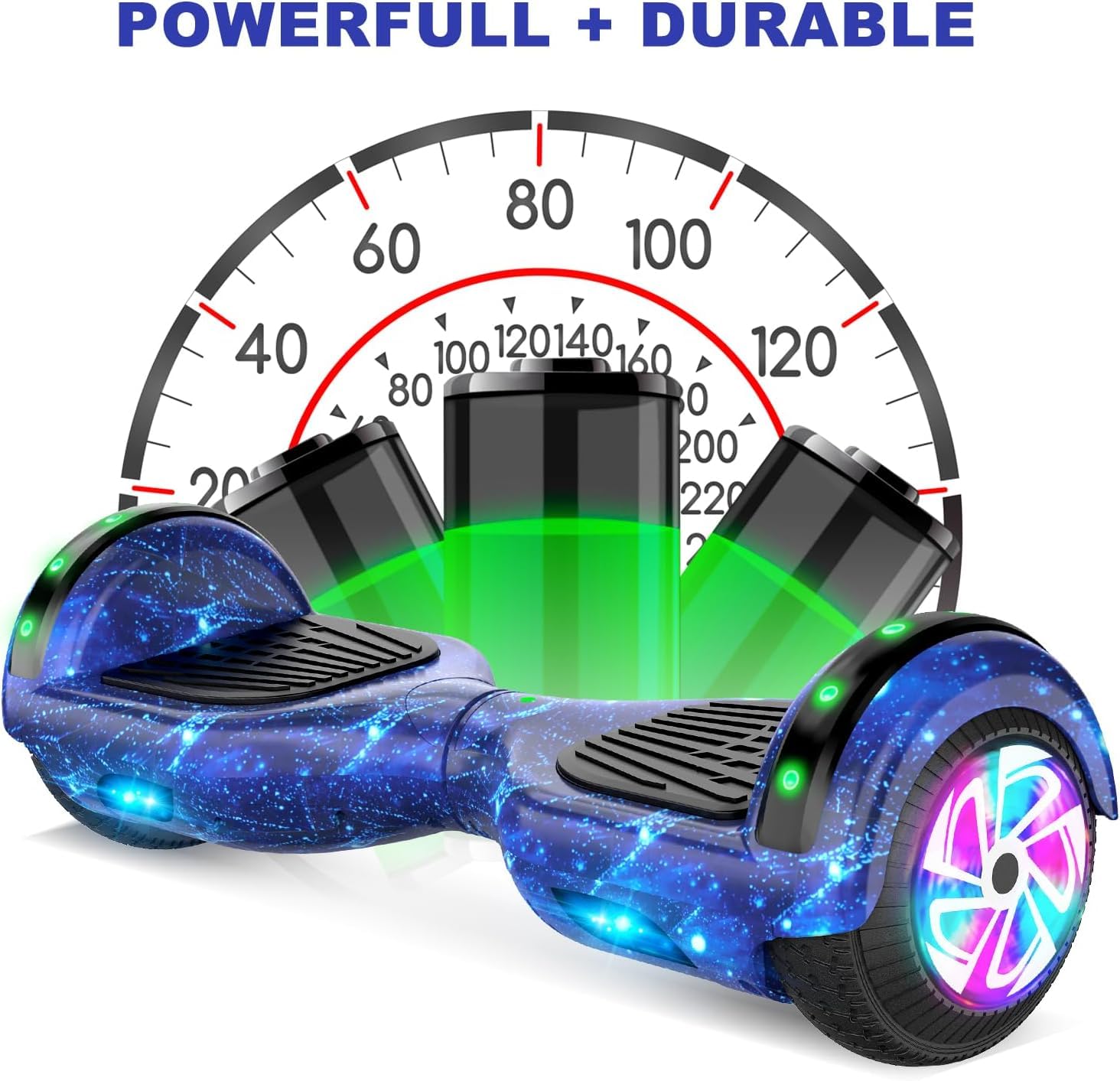 SISIGAD Hoverboard mit sitz, 6.5" Self Balancing Bluetooth-Lautsprechern LED-Lichtern für Kinder und Erwachsene, Starry Sky Blue
