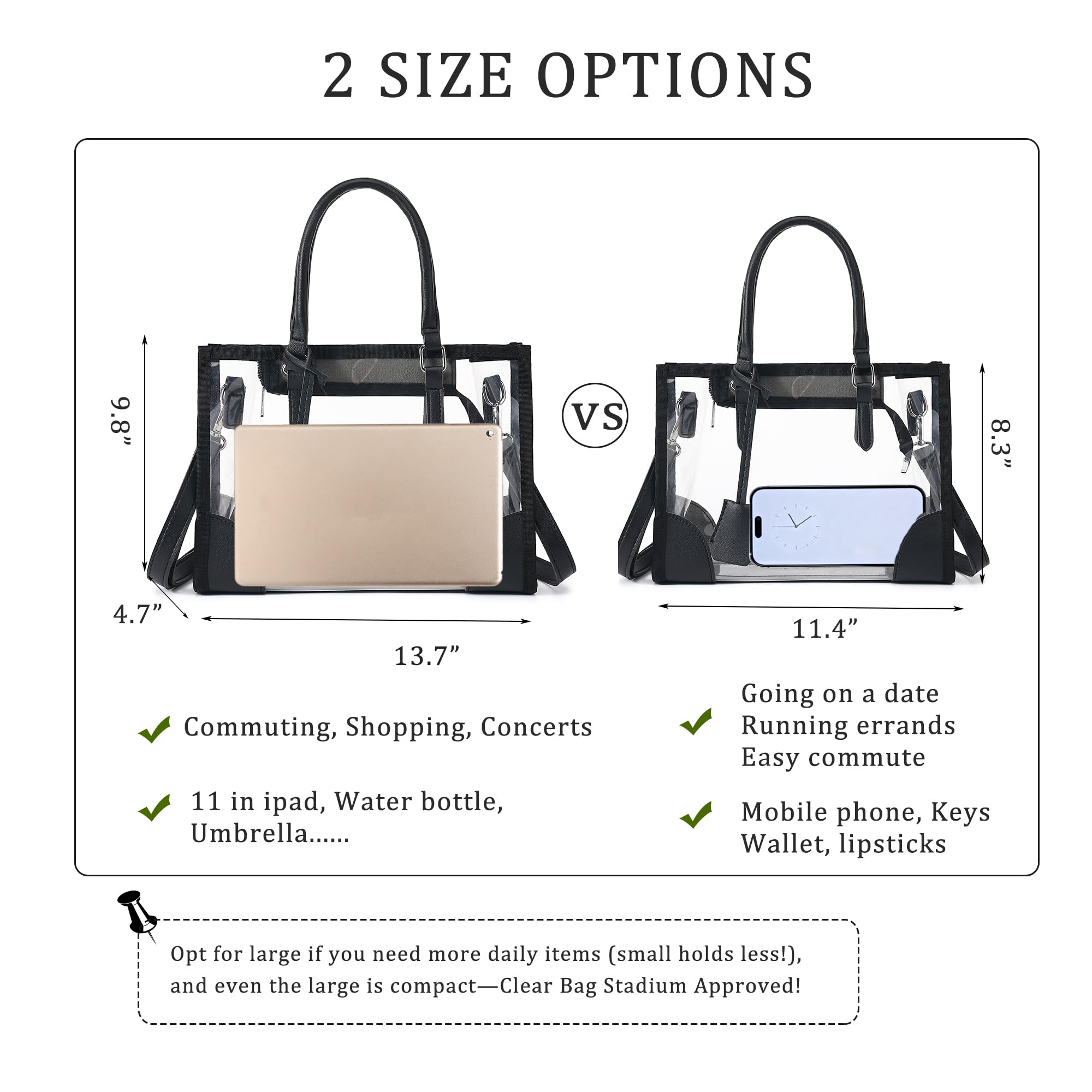 FAIME Transparente Taschen für Frauen, niedliche, transparente Tragetasche, Stadion-genehmigt, transparente Handtasche mit Reißverschlüssen und verstellbarem Riemen