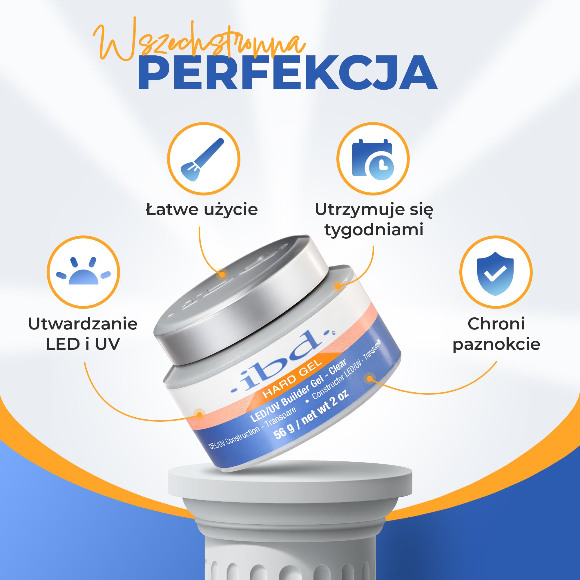 IBD Hard Gel - LED/UV Builder Gel Clear, 1 opakowanie (1 x 56 g) - MADE IN USA - budowanie paznokci w domu - bez wizyt i hałaśliwych salonów stylizacji paznokci
