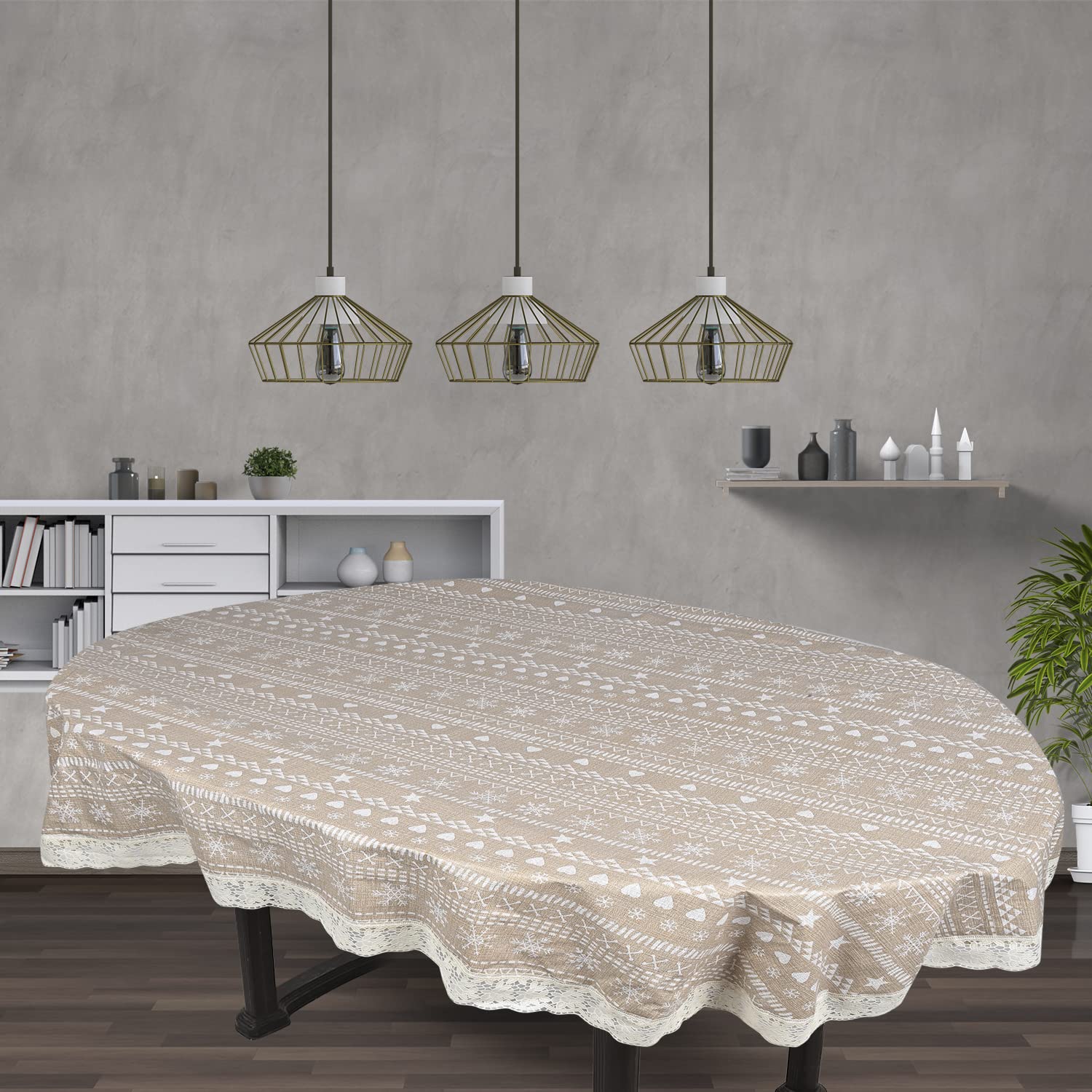 OrientalWeavers Decojewels PVC Dining Table Cover, 54" X 78", 6 Seater Oval Shape Table Cover with White Side Trim Lace (B08QFBTXR2) Amazon Price History, Amazon Price Tracker