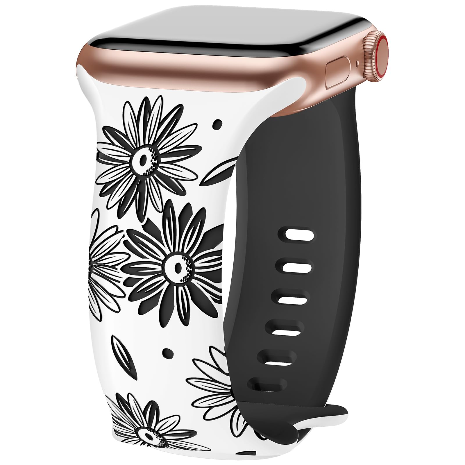 Flower Engraved Band Compatible with Apple Watch Bands 44mm 45mm 42mm 49mm Women Men, Sport Replacement Wristbands for iWatch Bands Ultra2 Series 9 Ultra 8 7 6 5 4 3 2 1 SE