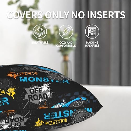 Miniatura 9 de Perinsto Juego de 2 fundas de almohada de estilo extremo Monster Truck Car para sofá, cama, decoración del hogar, 18 x 18 pulgadas